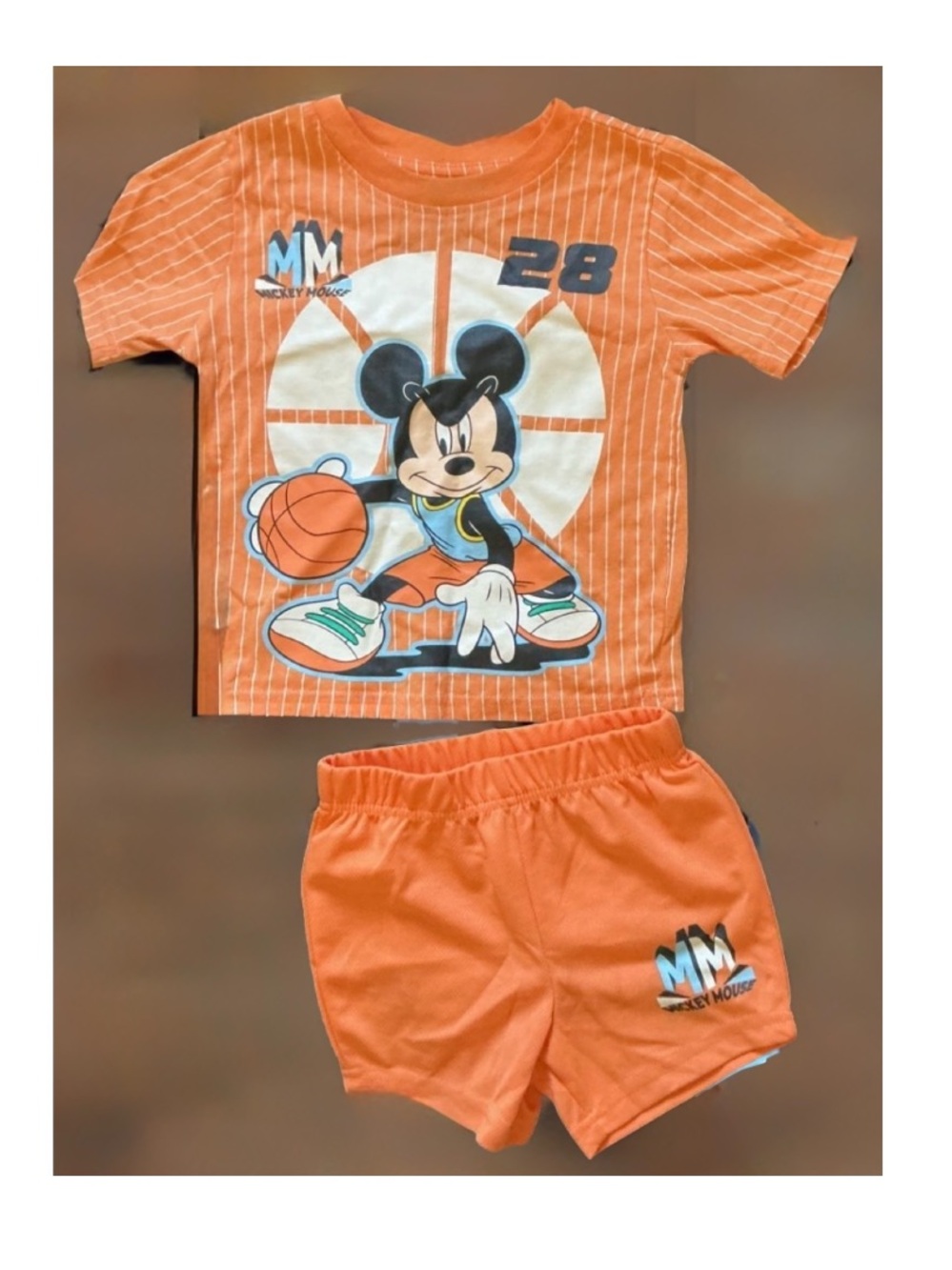 Disney nwt size 2T Orange Mickey Mouse 28 Basketball Tee & Shorts Set